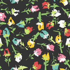 Vector seamless doodle floral dark pattern