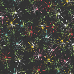Vector seamless doodle fireworks pattern.