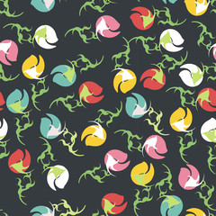 Dark vector seamless tulip garden cartoon pattern.