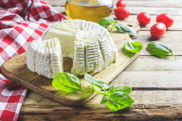Fresh ricotta cheese with basil