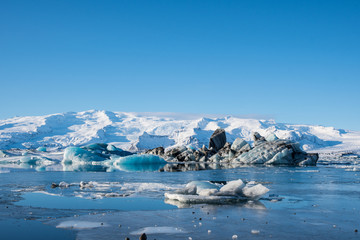 Fototapeta na wymiar Icebergs in Jokulsarlon Glacier Lagoon in south Iceland