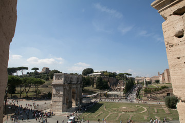 Arch of Constantine, located between the coliseum and the Arch of Titus, built to celebrate the...