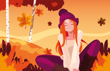 Woman in autumn vector design