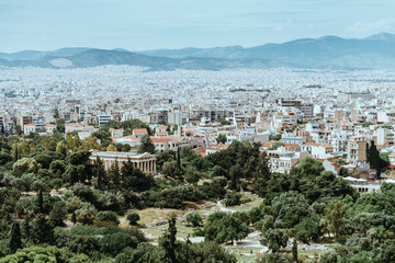Famous Odeon theatre in Athens, Greece, view from Acropolis