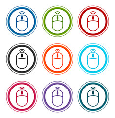 Wireless mouse icon flat round buttons set illustration design