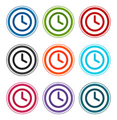 Fototapeta premium Clock icon flat round buttons set illustration design