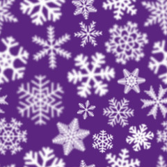 Naklejka na ściany i meble Christmas seamless pattern of white defocused snowflakes on purple background