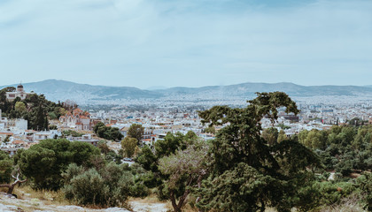 Famous Odeon theatre in Athens, Greece, view from Acropolis