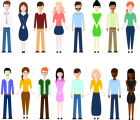 Group of males and females standing on white background