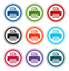 Printer icon flat round buttons set illustration design
