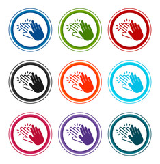 Hands clap icon flat round buttons set illustration design