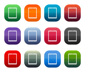 Tablet icon shiny square buttons set illustration design