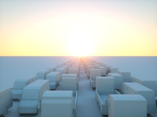 Fototapeta premium 3d world wide cargo transport concept - sunrise white paper low poly 3d illustration