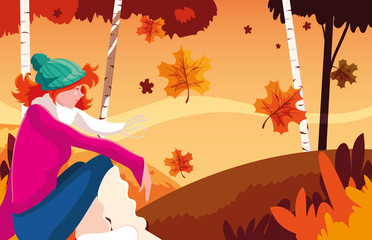 Woman in autumn vector design