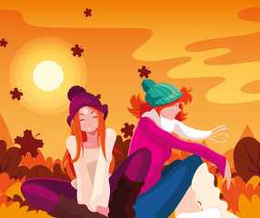 Women in autumn vector design