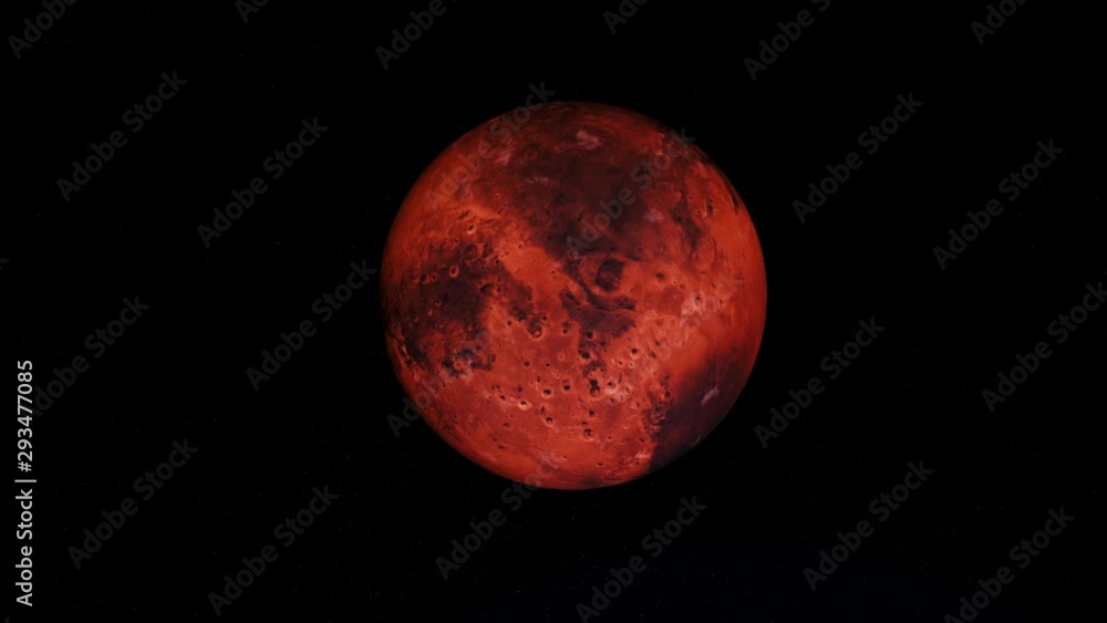 Poster abstract round red planet rotating on black background, seamless loop. animation. day and night on r