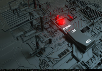 enabled power button with red led light /  Realistic Toggle Switch on off / 3D Illustration