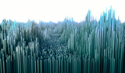 3D rendering digital illustration, colorful background, voxel pattern, blue metallic planks mountain 