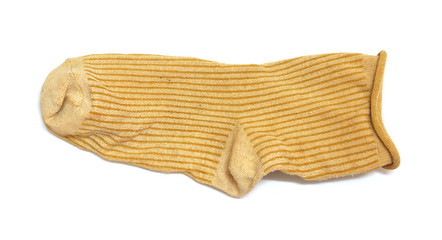 Old dirty socks on white paper background