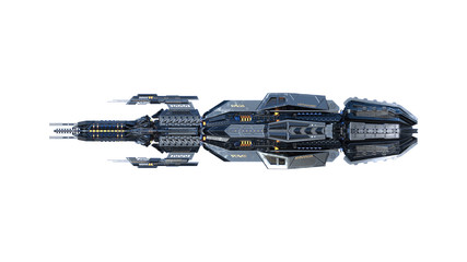 Alien mother ship, UFO spacecraft in flight isolated on white background, side view, 3D rendering © freestyle_images
