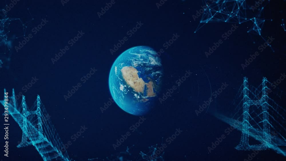Poster digital data globe, abstract 3d scientific and technological background. animation. earth planet sur