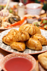 Samsa dumplings on table, Uzbek cuisine