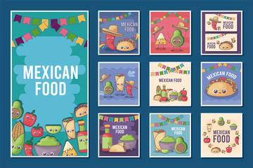 set of card of Mexican food kawaii