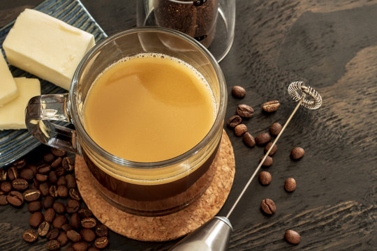 bulletproof coffee, keto beverage with grass fed butter