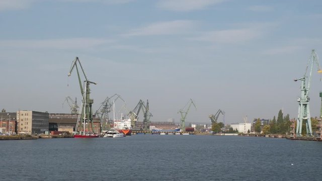 Sea Shipping Port with Cargo Cranes in Gdansk city at summer day
