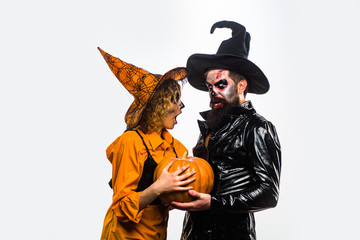 Halloween poster or greeting card - people concept. Halloween sale and shopping.