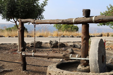 old agricultural machinery stands in a museum in northern Israel