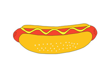 Delicious hot dog, drawing illustration.