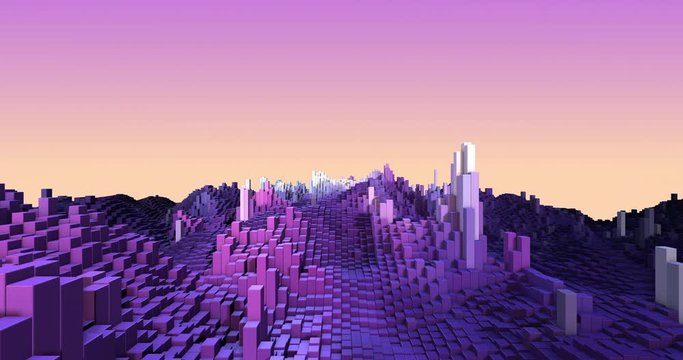 3D Complex City Animation With Moving Colorful Cubes. Complex Cube Shapes Forming Modern City. Technology And Industry Related 4K CG Animations.