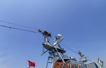 tower of battleship destroyer with turkish flag