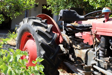 old agricultural machinery stands in a museum in northern Israel