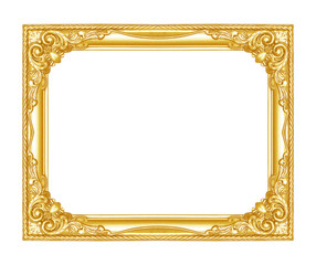 The antique gold frame isolated on the white background