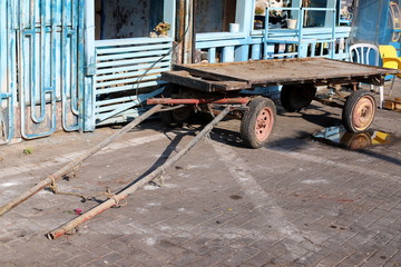 old agricultural machinery stands in a museum in northern Israel