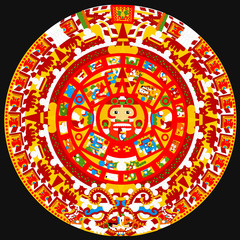 Famous ancient Aztec Calendar vector full color. 