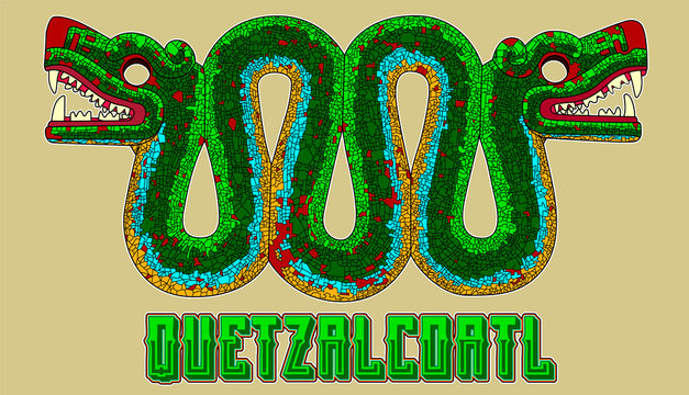Quetzalcoatl Feathered God illustration, mexican divinity, god, vector, mesoamerican art
