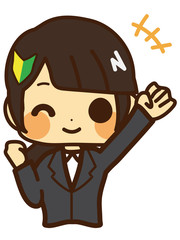 ゆるいビジネスウーマン新入社員　ガッツポーズ