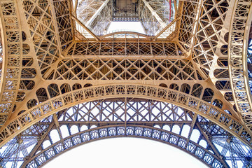 Architectural details of the Eiffel Tower in Paris