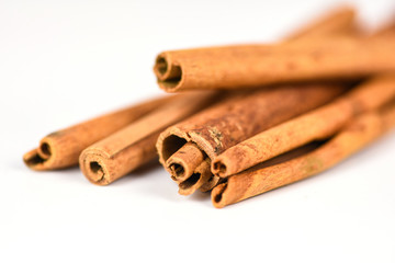 Cinnamon sticks on white background herbs and spices for food