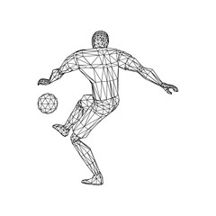 Fototapeta na wymiar Abstract soccer player voley shoot, triangulation low poly illustration