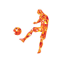 Abstract soccer player voley shoot, triangulation low poly illustration