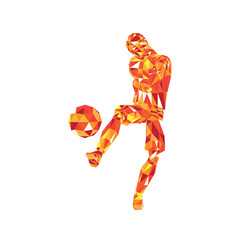 Abstract soccer player voley shoot, triangulation low poly illustration