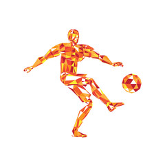 Abstract soccer player voley shoot, triangulation low poly illustration