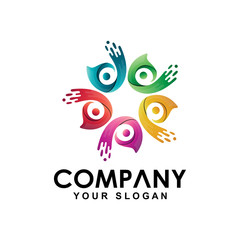 People logo gather. Logo concept of community, reunion, group, social, committee member, community care vector, people group, social relationship icon, charity symbol, human caring