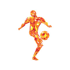 Abstract soccer player voley shoot, triangulation low poly illustration