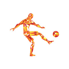 Abstract soccer player voley shoot, triangulation low poly illustration