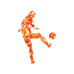 Abstract soccer player voley shoot, triangulation low poly illustration